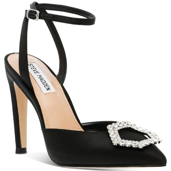 STEVE MADDEN AMORY Women's Embellished Pointed Toe Heel Pumps Black Satin Size 9 - Picture 2 of 10